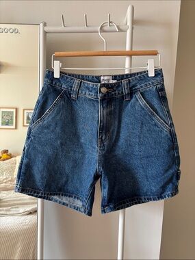 Princess Polly Lou Carpenter Denim Shorts Mid Wash